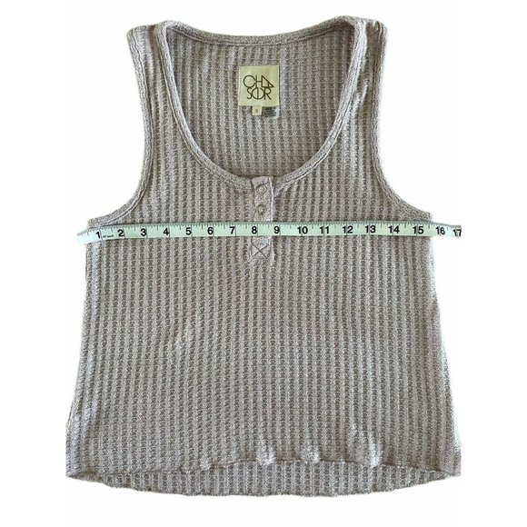 Chaser Sparkle Thermal Flouncy Cropped Henley Tank Small Satin Light Pink Snaps - Picture 8 of 9